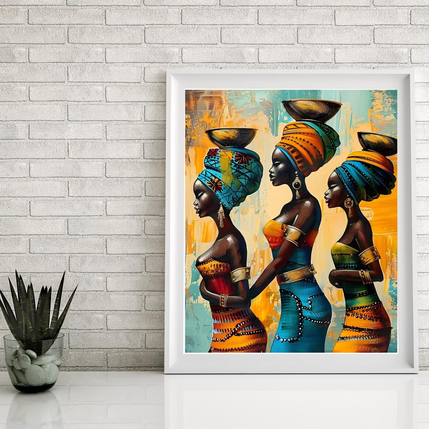 Ceramic Tile Art of Beautiful African Women Art - Afrocentric Style for Unique Home Decor, Perfect Gift for Nature Lover - 8x10" Art Print