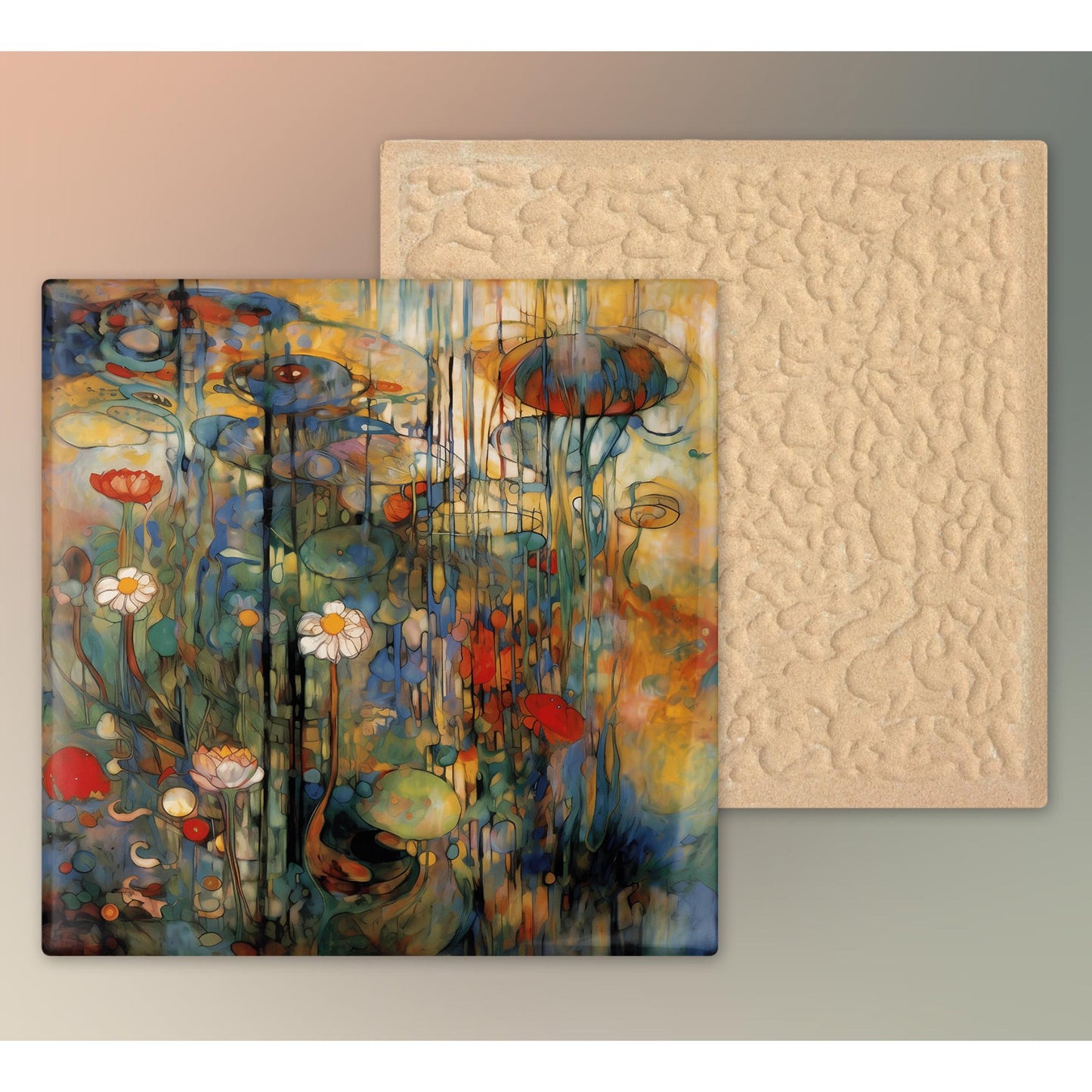 Art Nouveau Water Lillies Ceramic Tile | Abstract Floral Print | Vintage Wall Art | Art Deco Nature Lovers Print