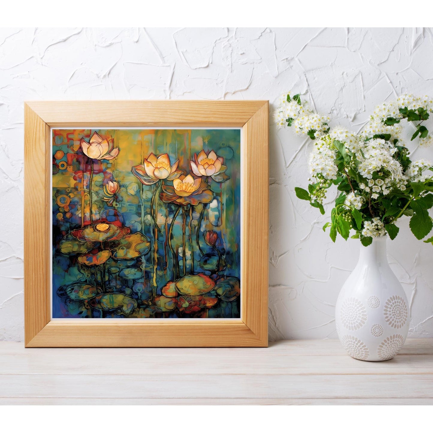 Water Lily Art Tile II - Elegant Art Nouveau Ceramic Tile, Botanical Artwork, Gallery Wall Display - Spring Decor, Floral
