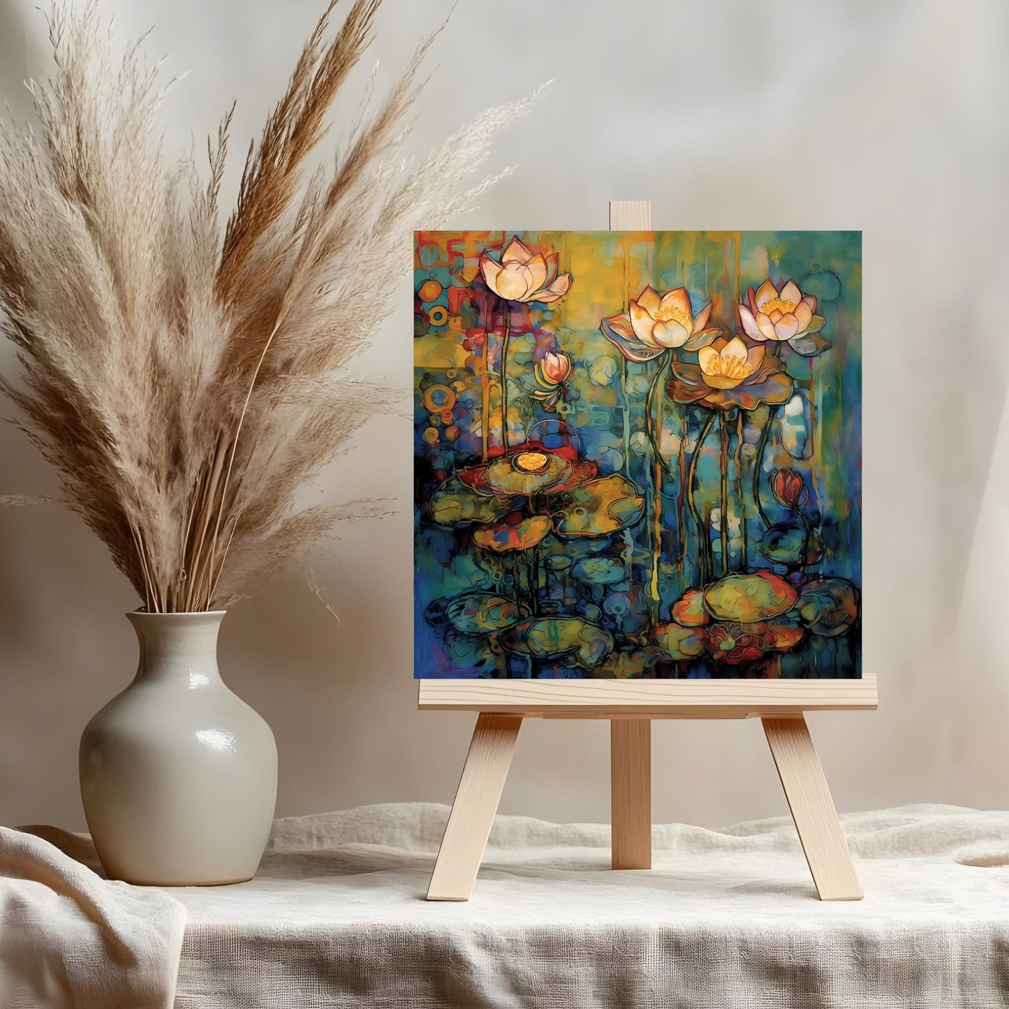 Water Lily Art Tile II - Elegant Art Nouveau Ceramic Tile, Botanical Artwork, Gallery Wall Display - Spring Decor, Floral