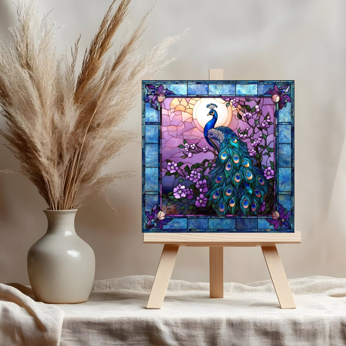 Peacock Ceramic Tile Stained Glass Look | Art Nouveau, Unique Wall Art | Ceramic Wall Decor | Art Deco Bird