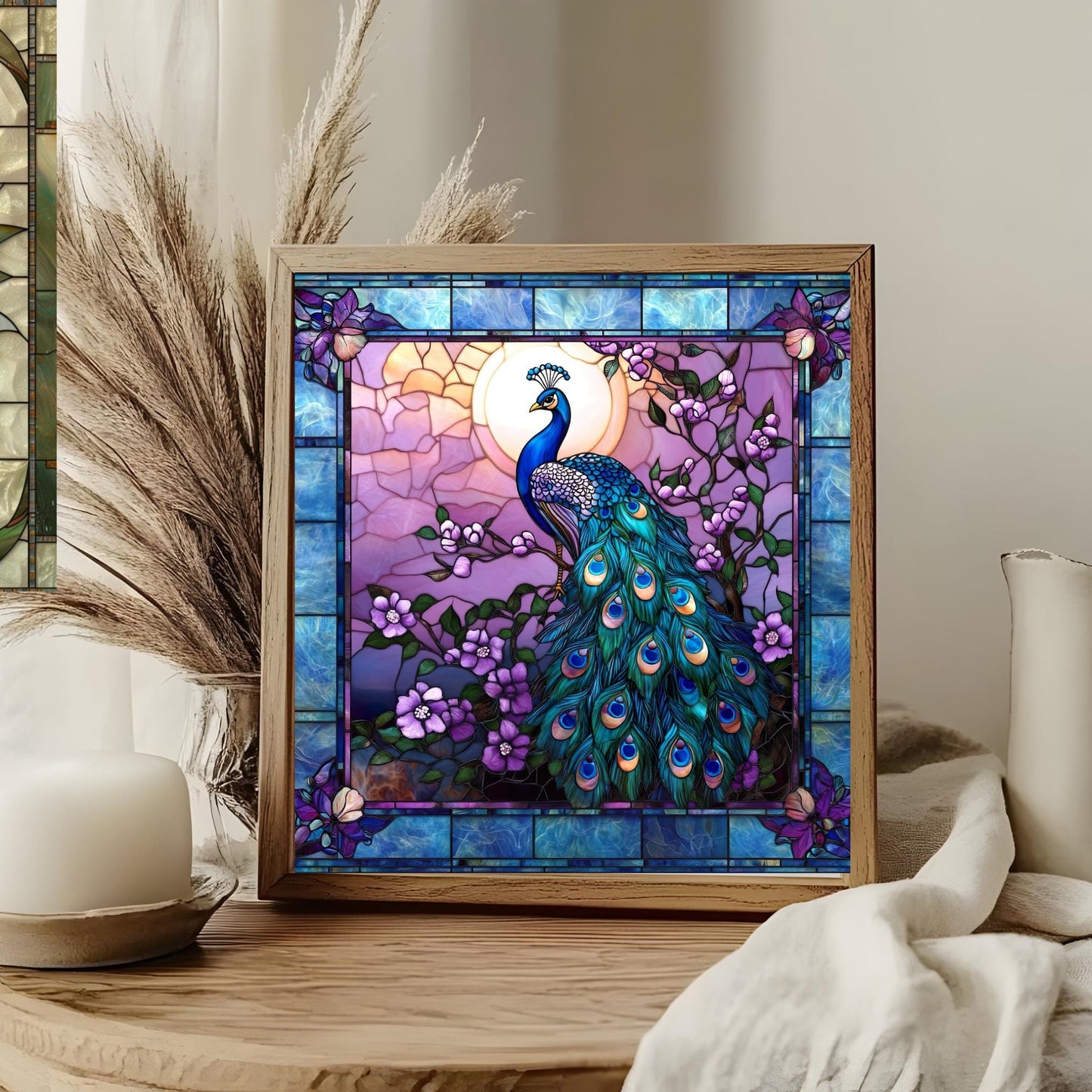Peacock Ceramic Tile Stained Glass Look | Art Nouveau, Unique Wall Art | Ceramic Wall Decor | Art Deco Bird