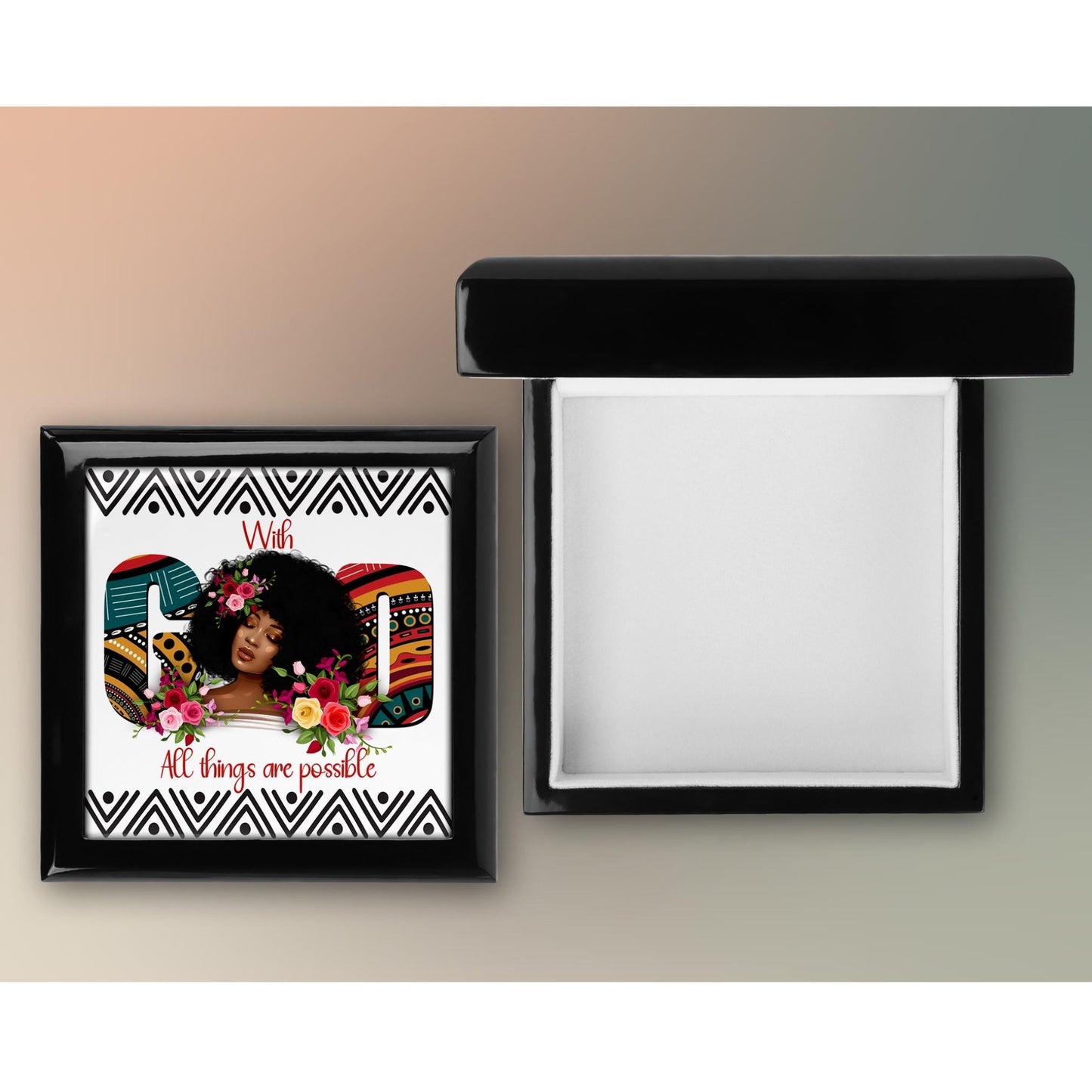 Keepsake Box - Ebony Wood Memory Box - Gift for Her - Jewelry Box - Black Woman Art - Mother's Day Gift - With God All Things Are Possible