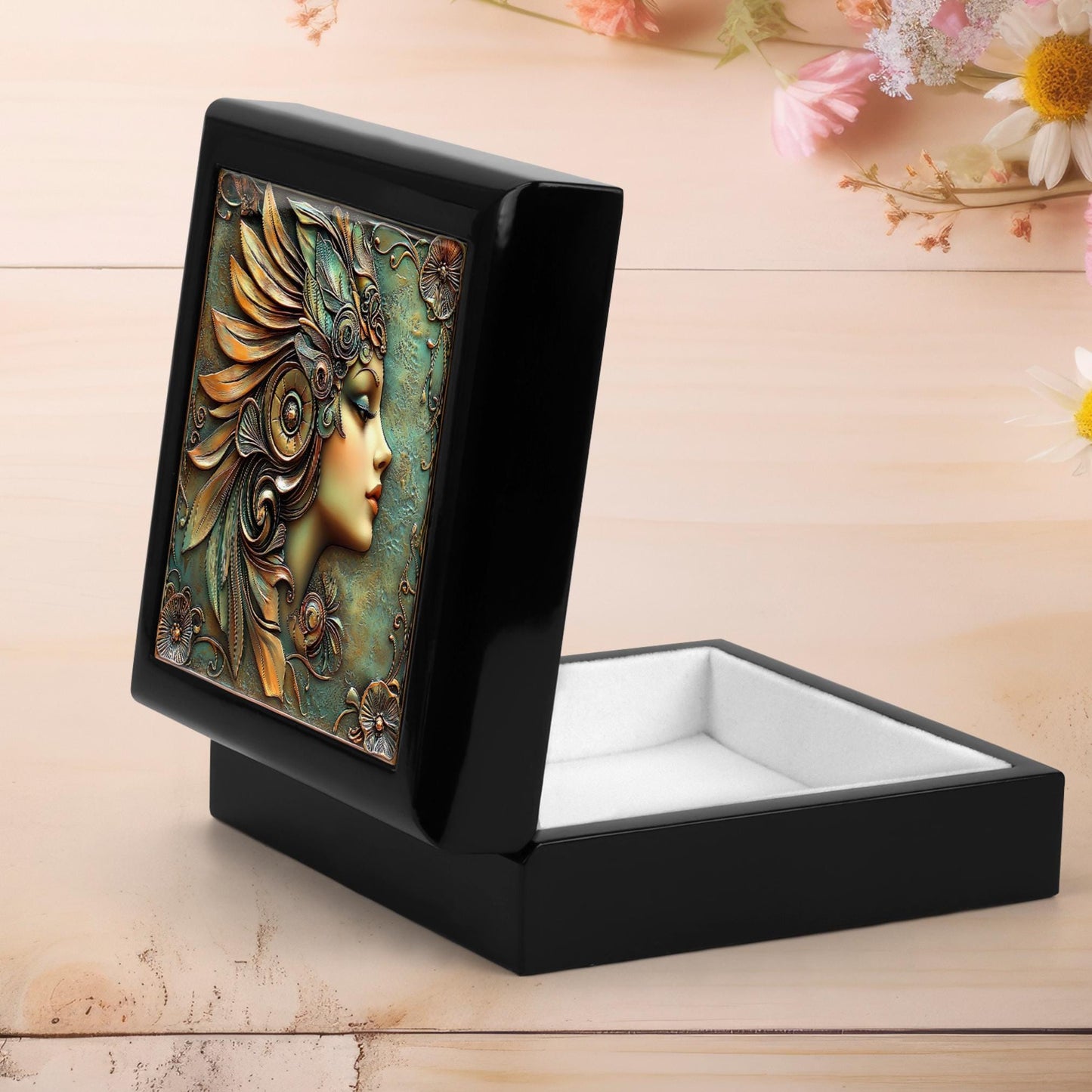 Art Deco Keepsake Box - Ebony Wood Memory Box - Vintage Bronze 1930s Style Jewelry Box - Custom Jewelry Organizer - Mother's Day Gift