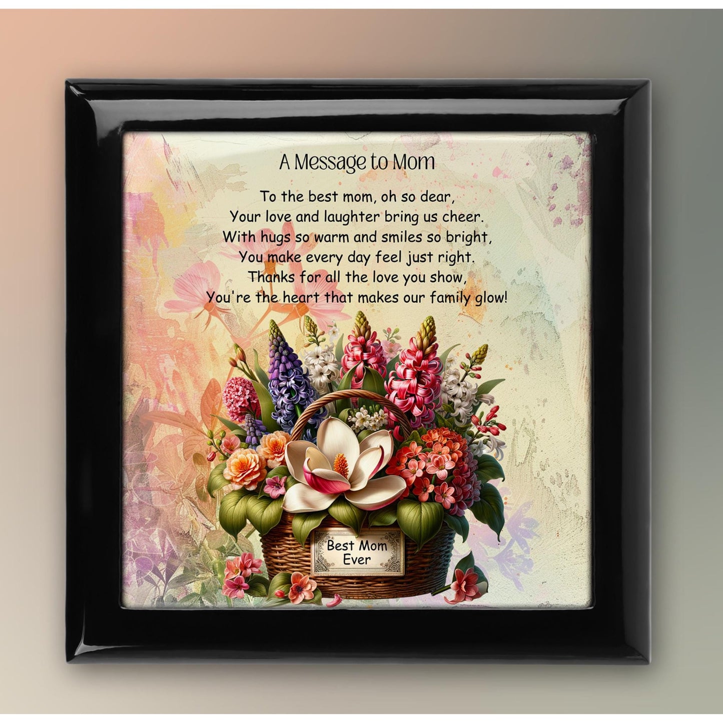 Custom Floral Keepsake Box, Cherished Memory Box with Special Message for Mom, Ideal Mother's Day Gift, Ceramic Tile Option
