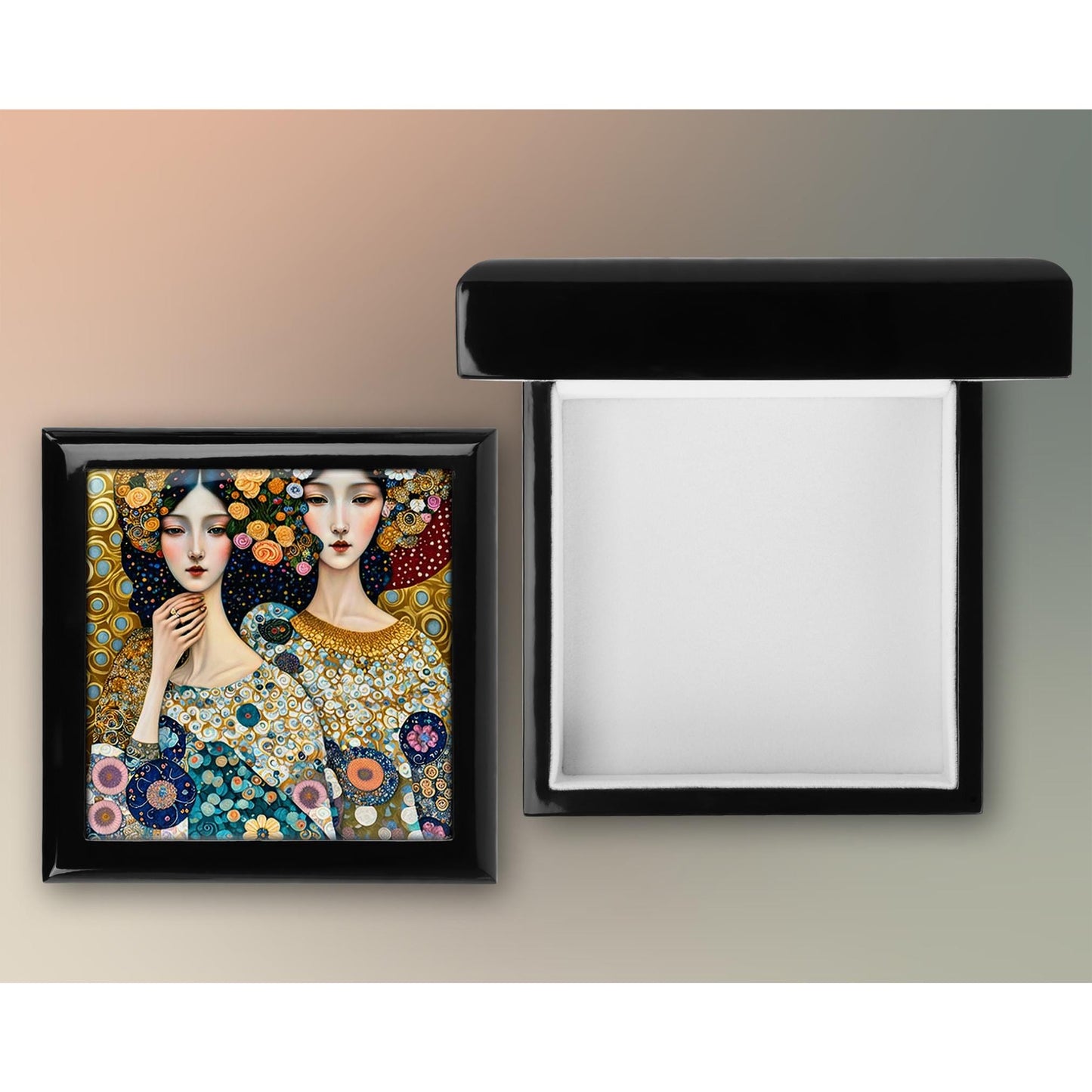 Klimt Style Keepsake Box, Whimsical Ceramic Art Tile Memory Box, Perfect Organizer for Her, Ideal Mother's Day Gift, Ceramic Tile Option