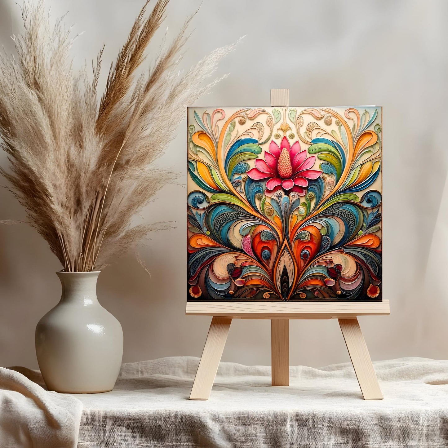 Art Nouveau Floral Ceramic Art Tile, Detailed Flower Design for Stunning Home Decor, Unique Gift for Nature Lovers