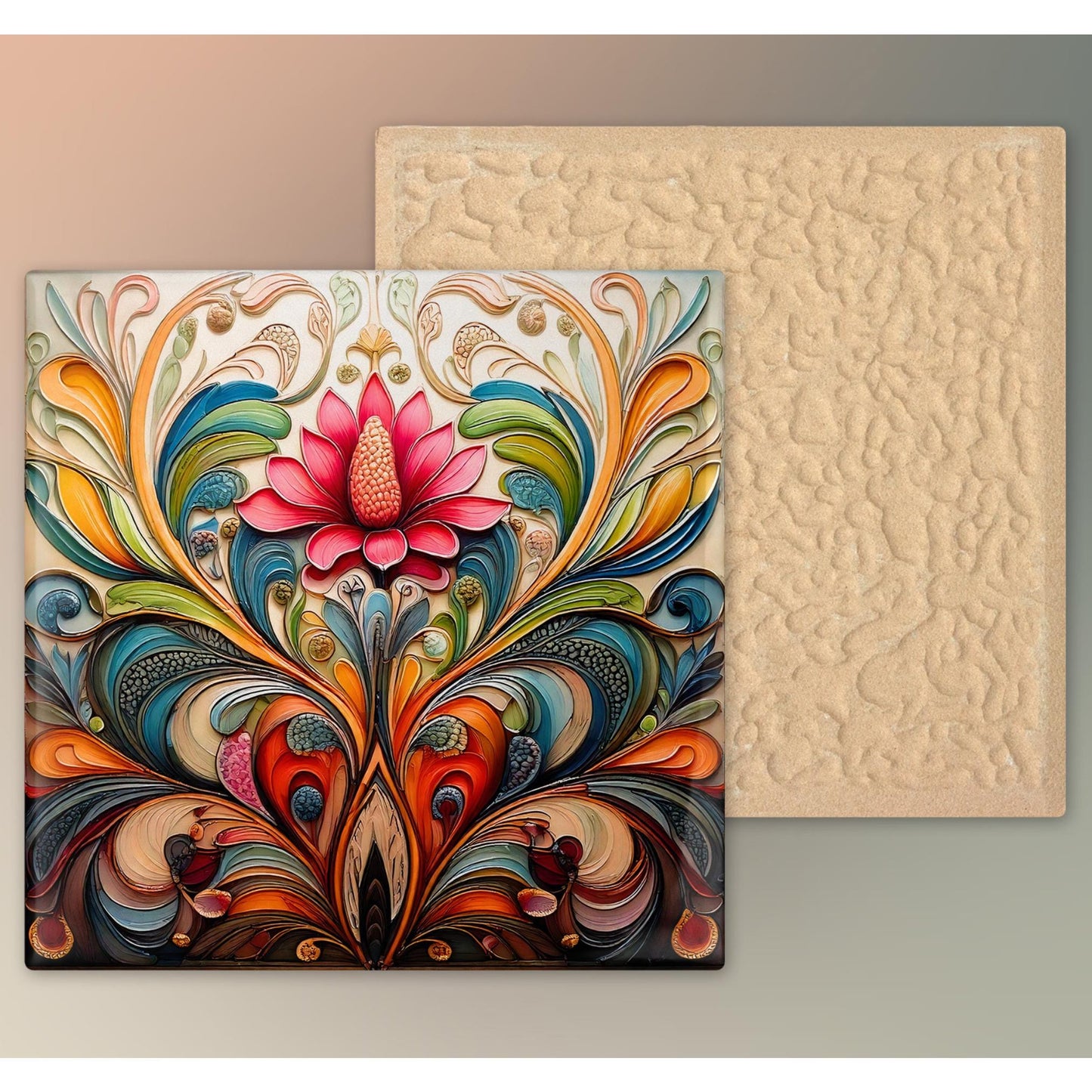 Art Nouveau Floral Ceramic Art Tile, Detailed Flower Design for Stunning Home Decor, Unique Gift for Nature Lovers