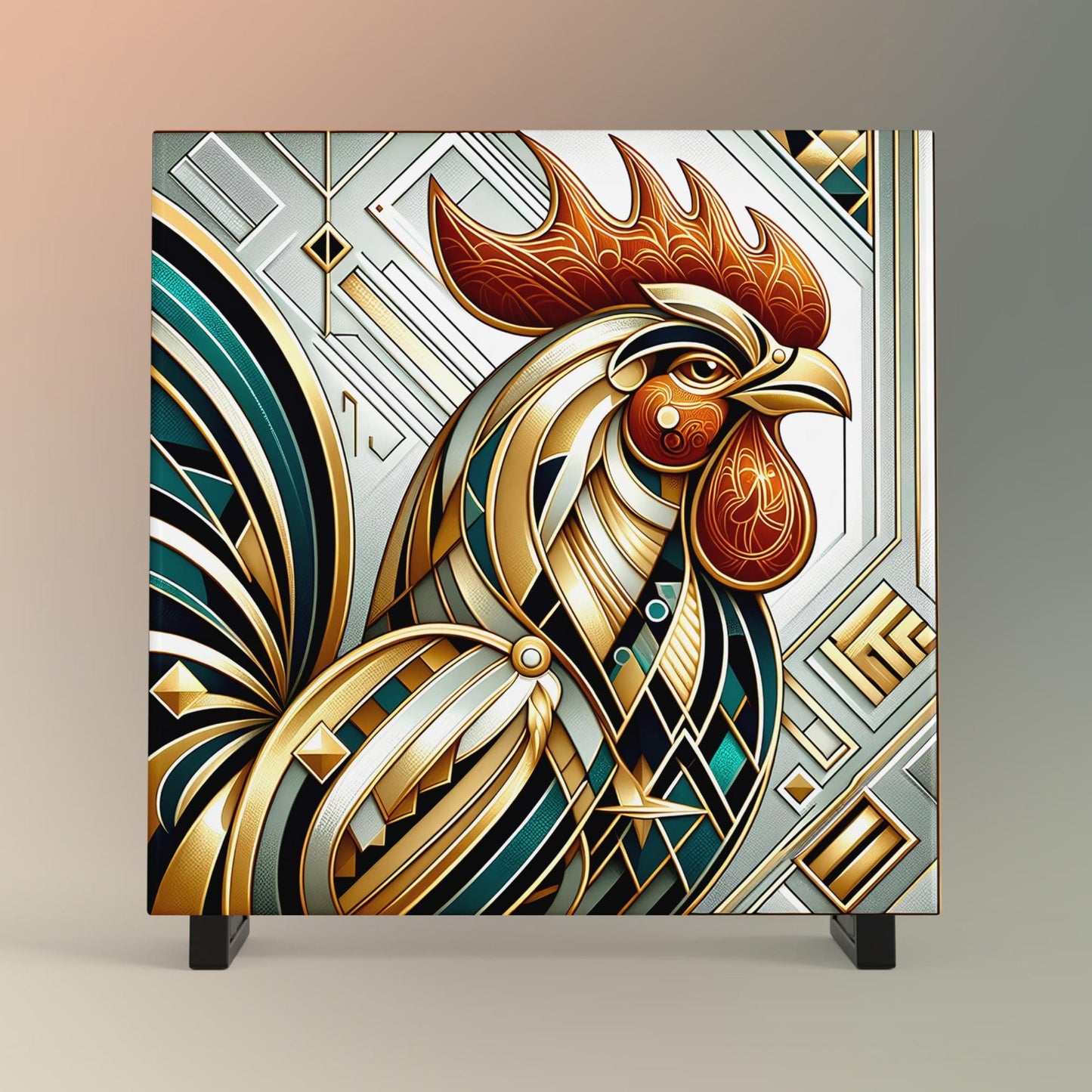 Art Deco Rooster Ceramic Tile** - Whimsical Art Nouveau Style Decor for Your Kitchen - Perfect Gift for Home Chefs