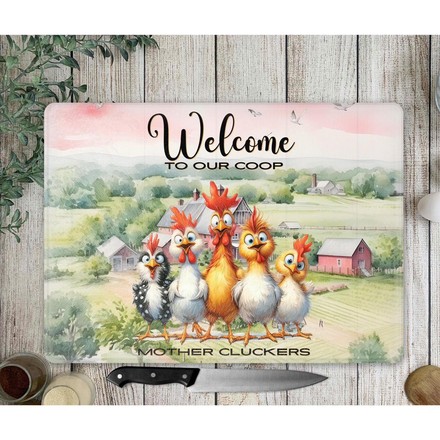Glass Cutting Board - Quirky Chicken Tempered Glass Chopping Board for Cheese & Charcuterie, Functional Kitchen Art - Funny Home Decor Gift