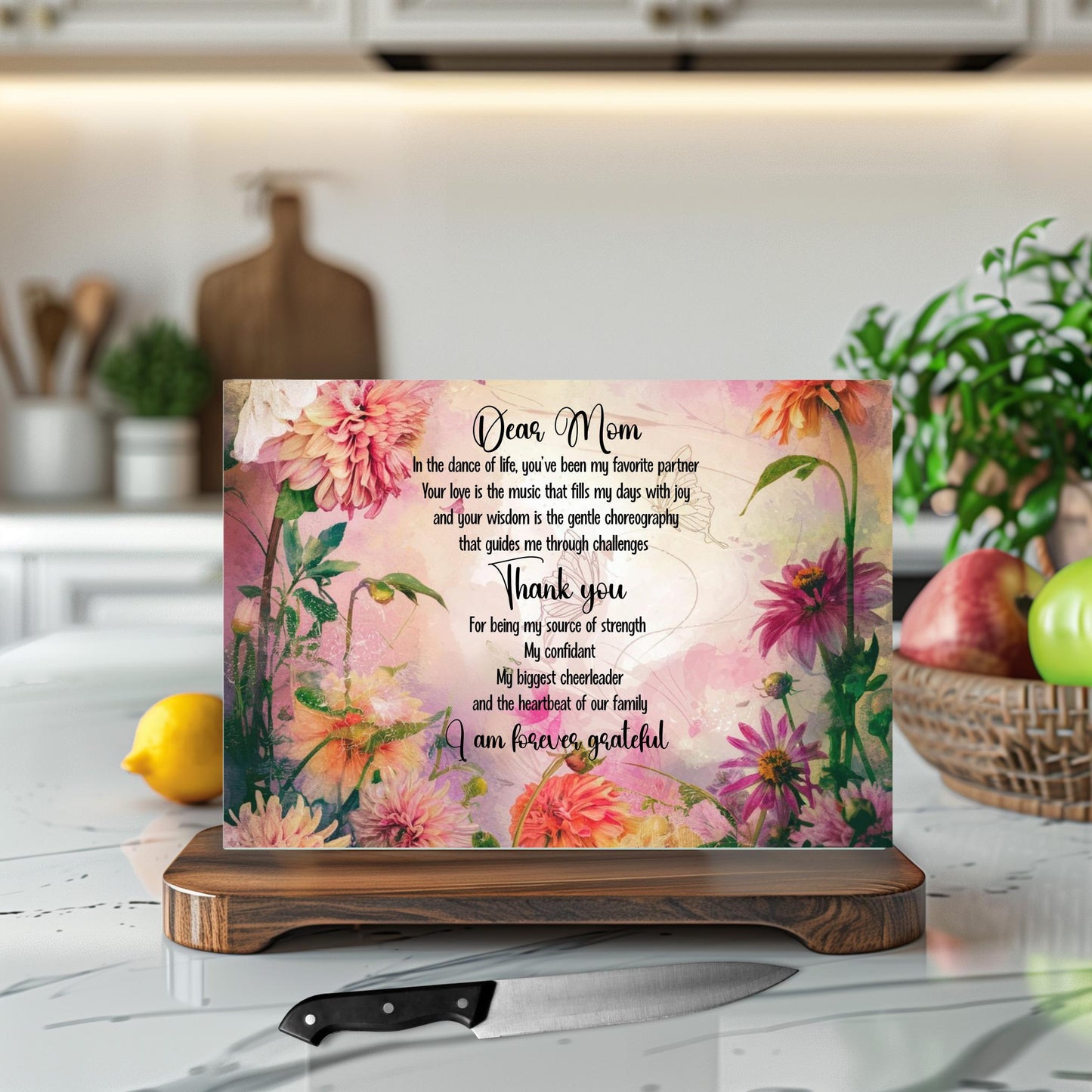 Mother's Glass Cutting Board, Vibrant Serving Tray for Charcuterie, Ideal Housewarming Gift from Daughter to Mother - Mother's Day Gift