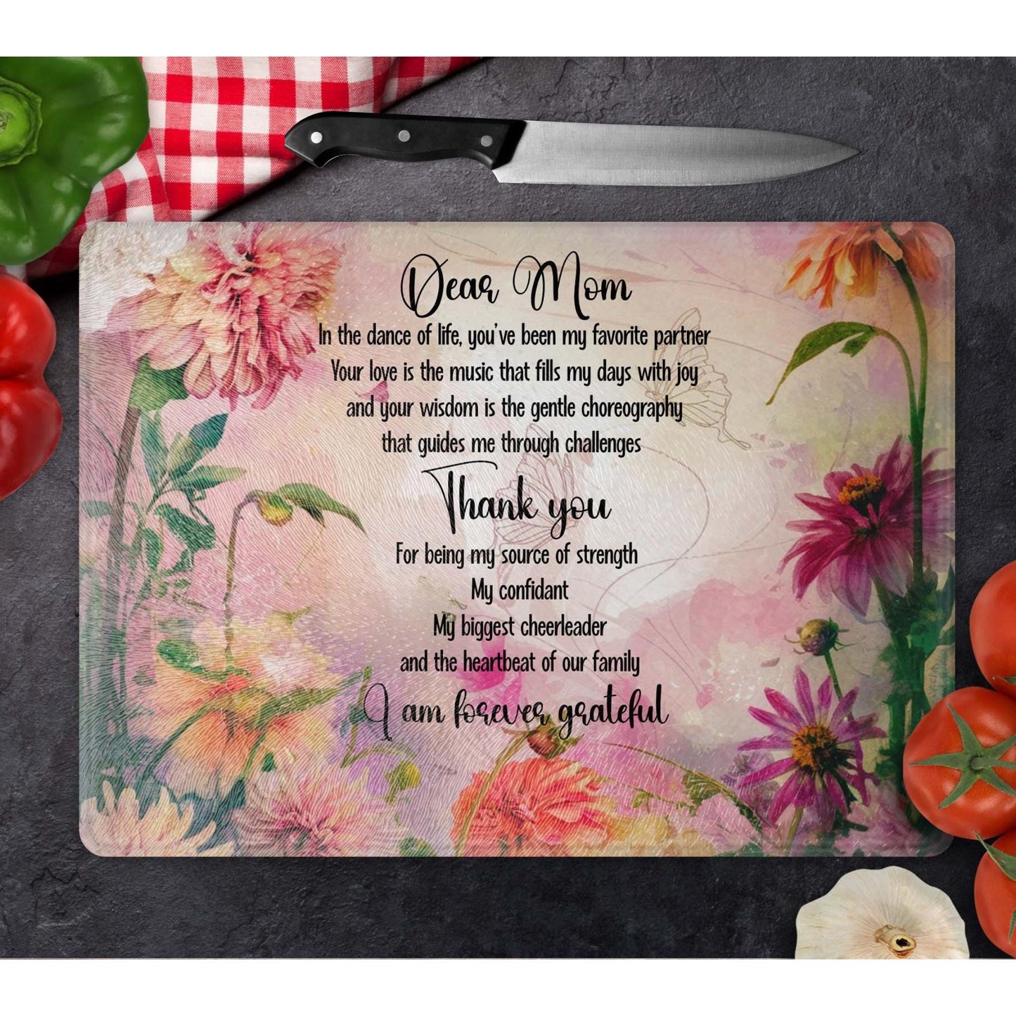 Mother's Glass Cutting Board, Vibrant Serving Tray for Charcuterie, Ideal Housewarming Gift from Daughter to Mother - Mother's Day Gift
