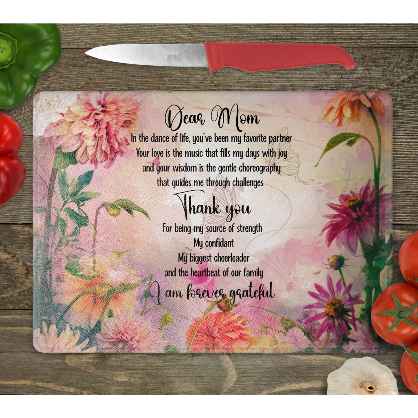 Mother's Glass Cutting Board, Vibrant Serving Tray for Charcuterie, Ideal Housewarming Gift from Daughter to Mother - Mother's Day Gift