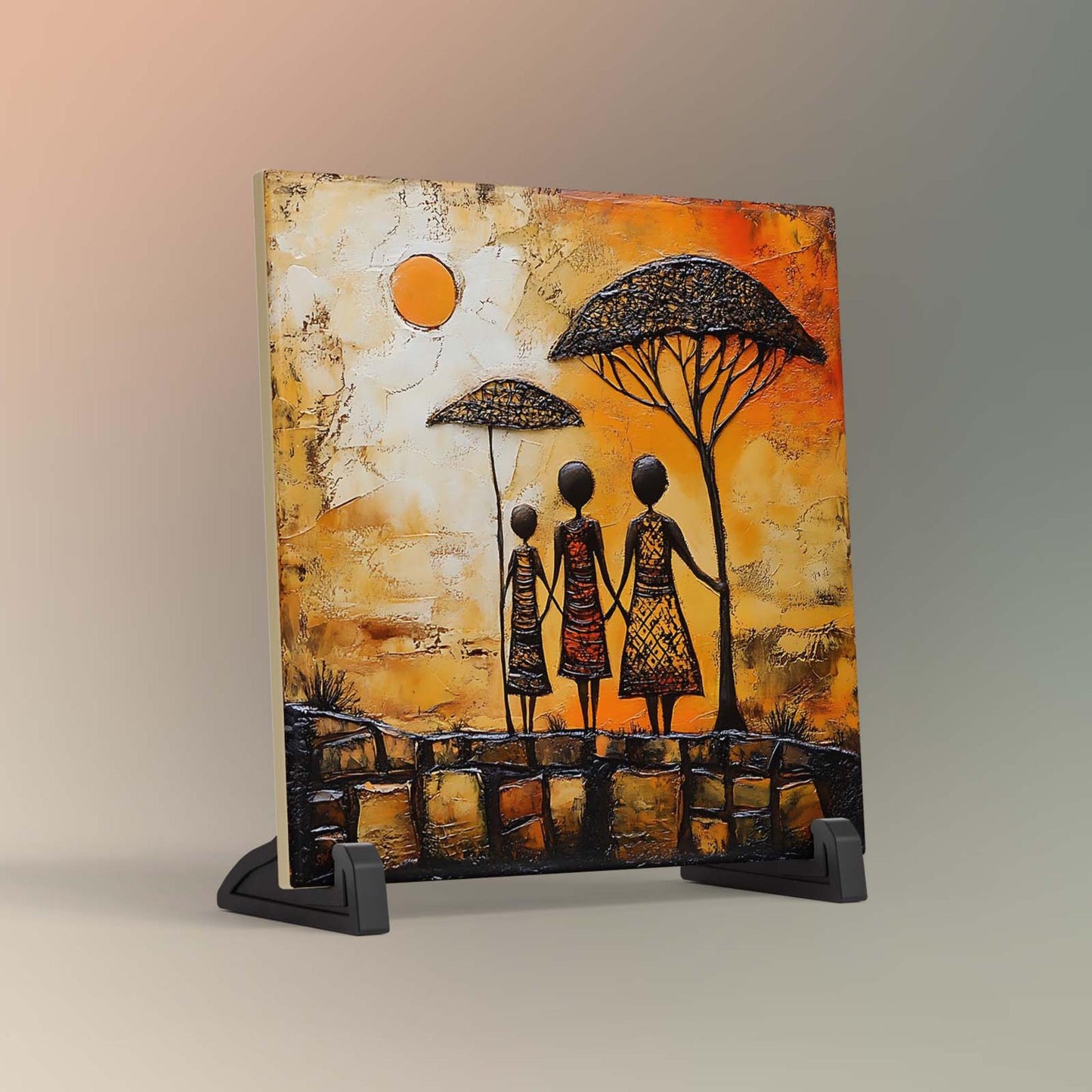 African Print Ceramic Art Tile - Stunning Minimalist African Print - Decorative Wall Hanging - Black Art - Home Decor - Ceramic Art Plaque
