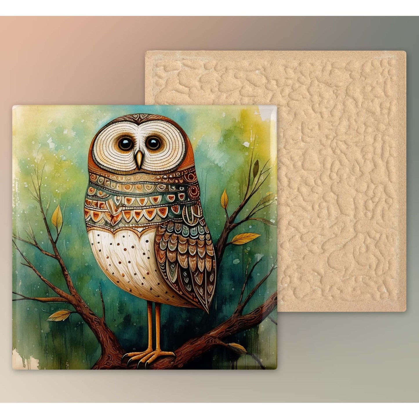 Whimsical Owl Folk Art Ceramic Tile - Unique Nature Lovers Decor - Minimalist Wall Hanging for Gift Giving - Artisan Home Wall Plaques