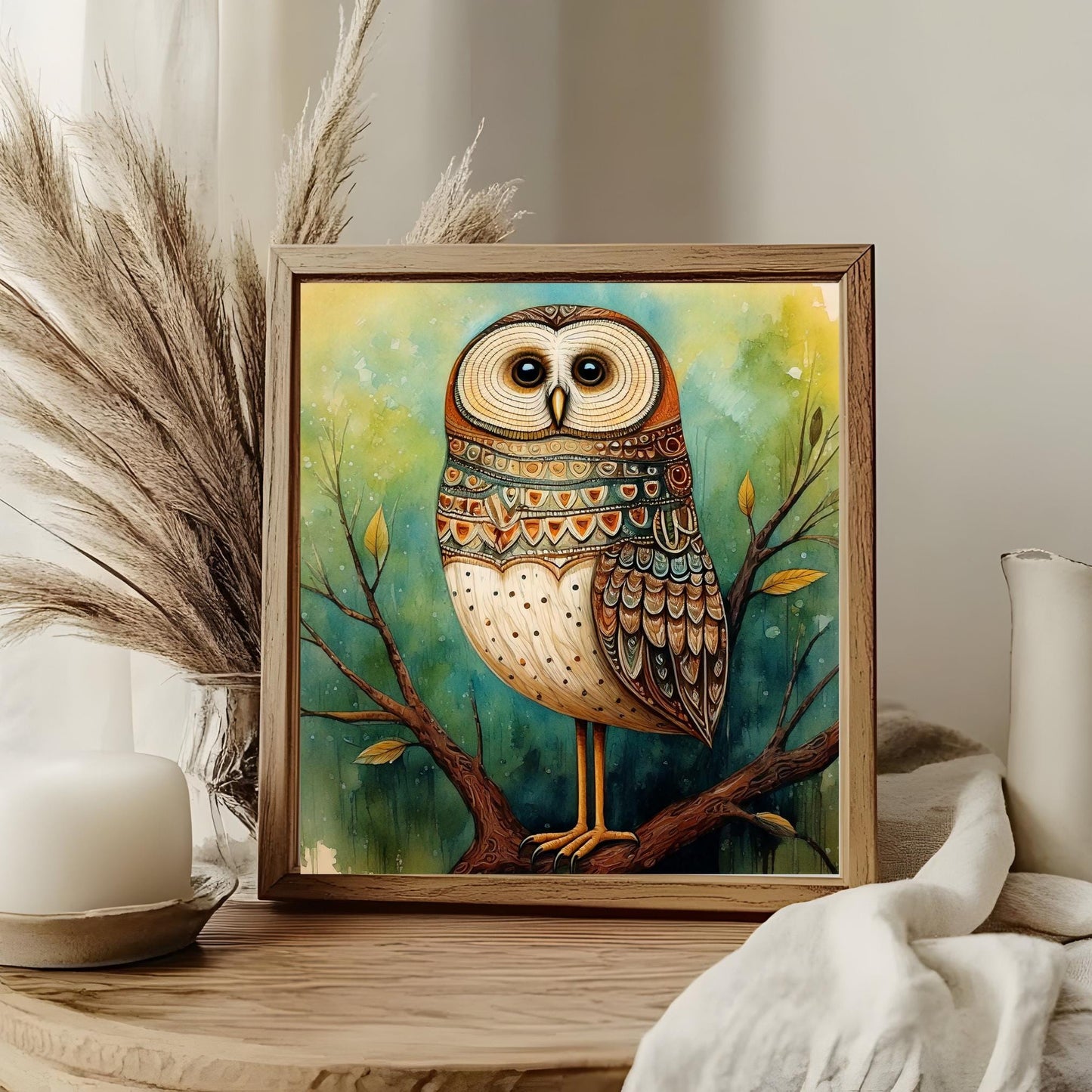 Whimsical Owl Folk Art Ceramic Tile - Unique Nature Lovers Decor - Minimalist Wall Hanging for Gift Giving - Artisan Home Wall Plaques