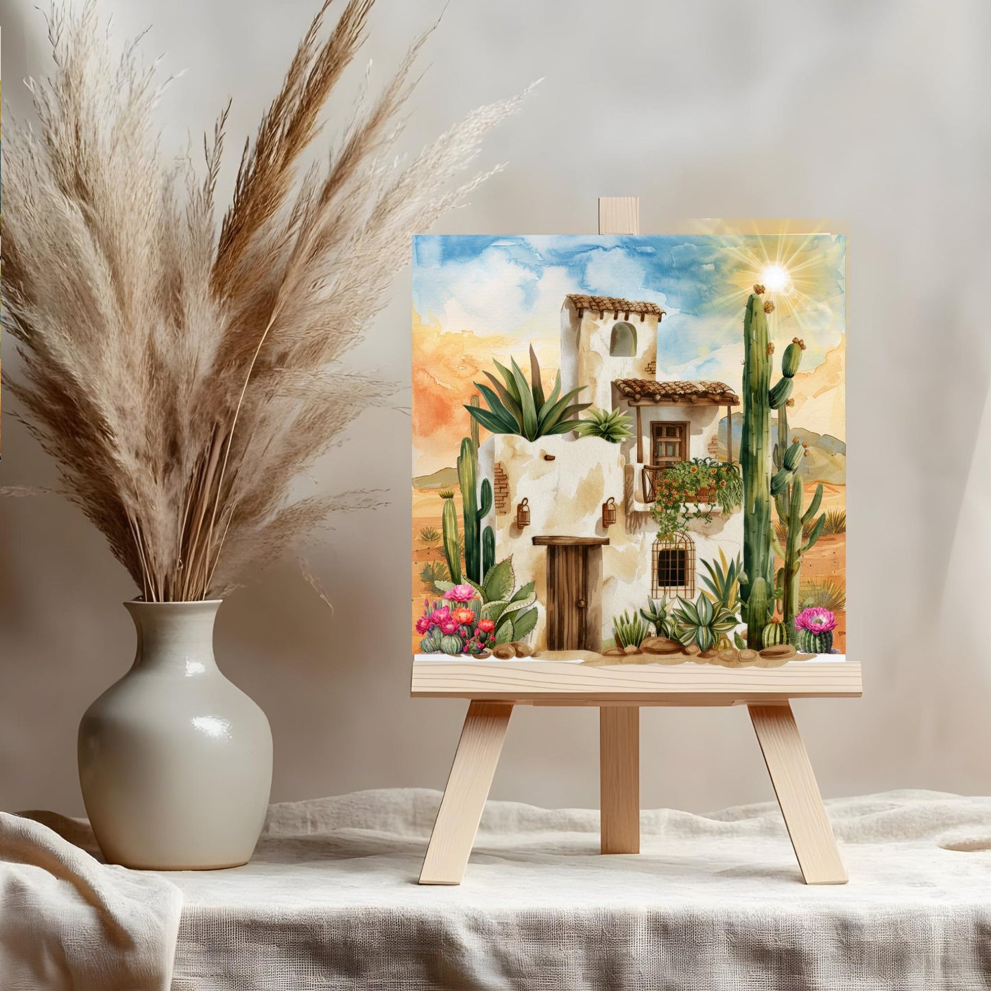 Southwest Adobe House Ceramic Tile II, Desert Art for Home Decor, Arizona & New Mexico Wall Decor, Unique Home Southwestern Artwork