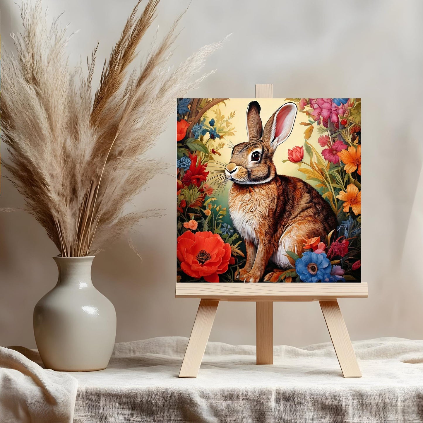 William Morris Inspired Rabbit Ceramic Tile, Art Nouveau Bunny Wall Decor, Floral Trivet for Kitchen, Nature Lovers Spring Summer Plaque