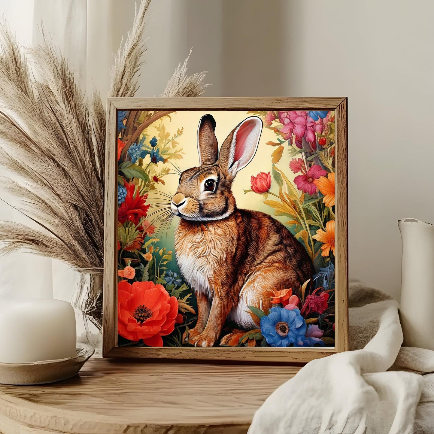 William Morris Inspired Rabbit Ceramic Tile, Art Nouveau Bunny Wall Decor, Floral Trivet for Kitchen, Nature Lovers Spring Summer Plaque