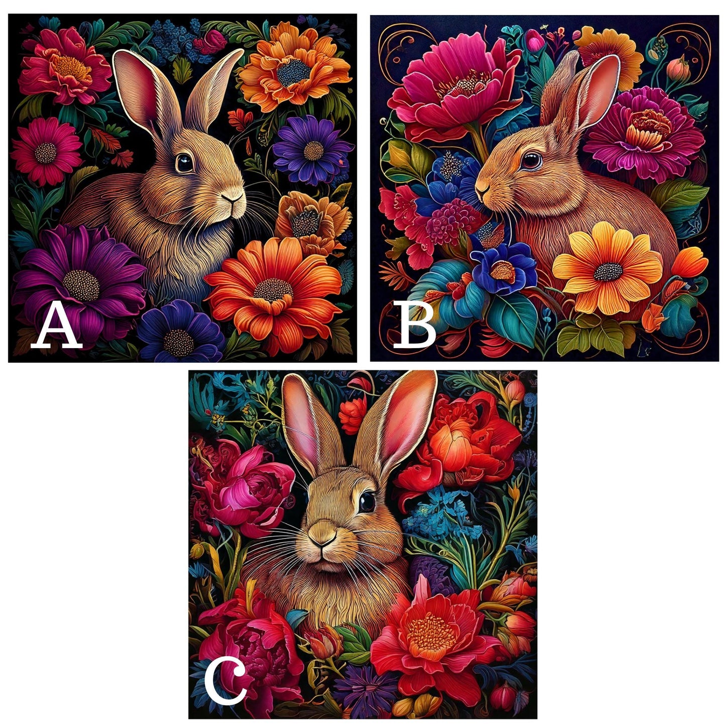 Art Nouveau Rabbit Ceramic Tile, William Morris Inspired Hare Wall Decor, Floral and Bunny Trivet, Nature Lovers Spring Art, 3 Styles