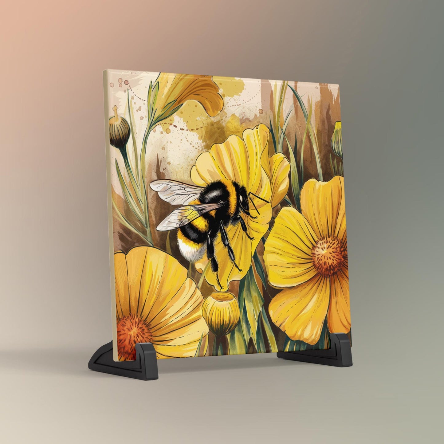 Honey Bee Ceramic Art Tile, Whimsical Kitchen Decor for Spring and Summer Home Styling, Perfect Gift for Nature Lovers, Ceramic Plaque