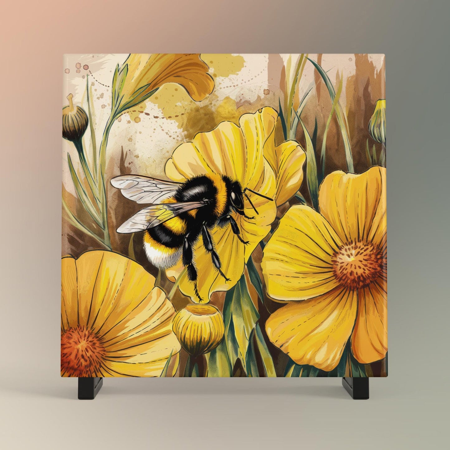 Honey Bee Ceramic Art Tile, Whimsical Kitchen Decor for Spring and Summer Home Styling, Perfect Gift for Nature Lovers, Ceramic Plaque