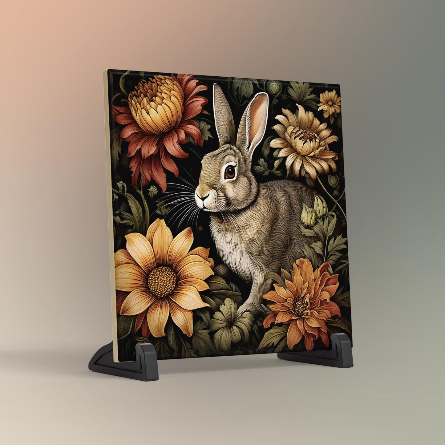 Art Nouveau Rabbit Ceramic Tile, William Morris Inspired Decor, Classic Rabbit Art, Art Deco Woodland Rabbit, Nature Wall Decor