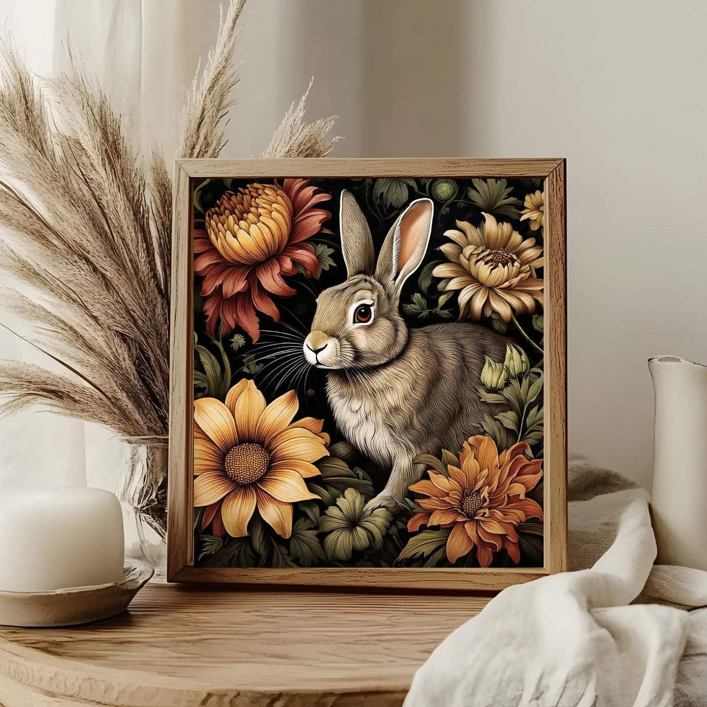 Art Nouveau Rabbit Ceramic Tile, William Morris Inspired Decor, Classic Rabbit Art, Art Deco Woodland Rabbit, Nature Wall Decor
