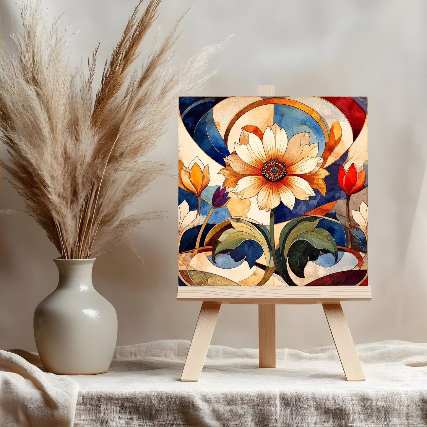 Art Nouveau Floral Ceramic Art Tile, Detailed Flower Design for Stunning Home Decor, Unique Gift for Nature Lovers