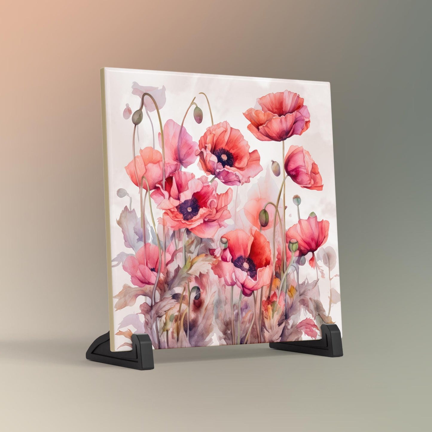 Field of Poppies Ceramic Art Tile | Wildflowers Wall Decor | Spring Home Decor | Floral Art | Whimsical Flowers | Wall Tile | Gift for Mom