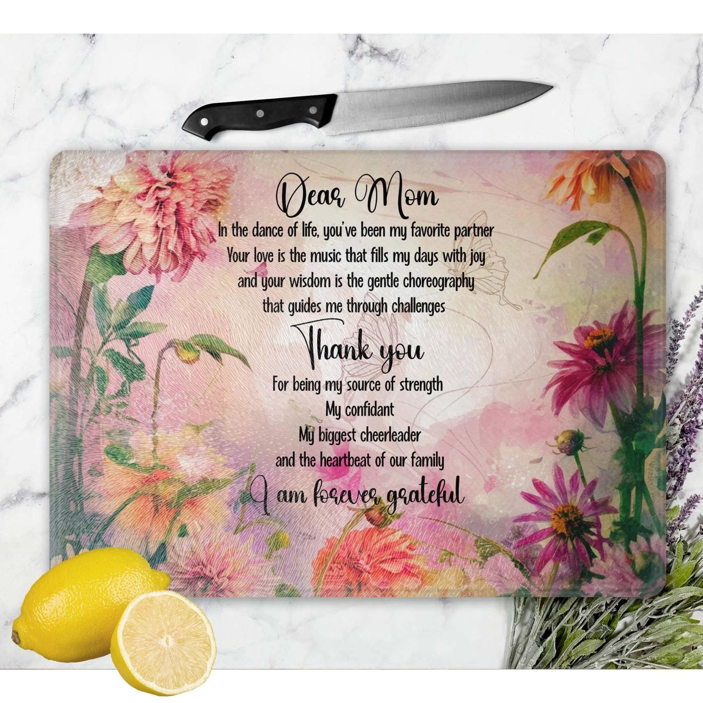 Mother's Glass Cutting Board, Vibrant Serving Tray for Charcuterie, Ideal Housewarming Gift from Daughter to Mother - Mother's Day Gift