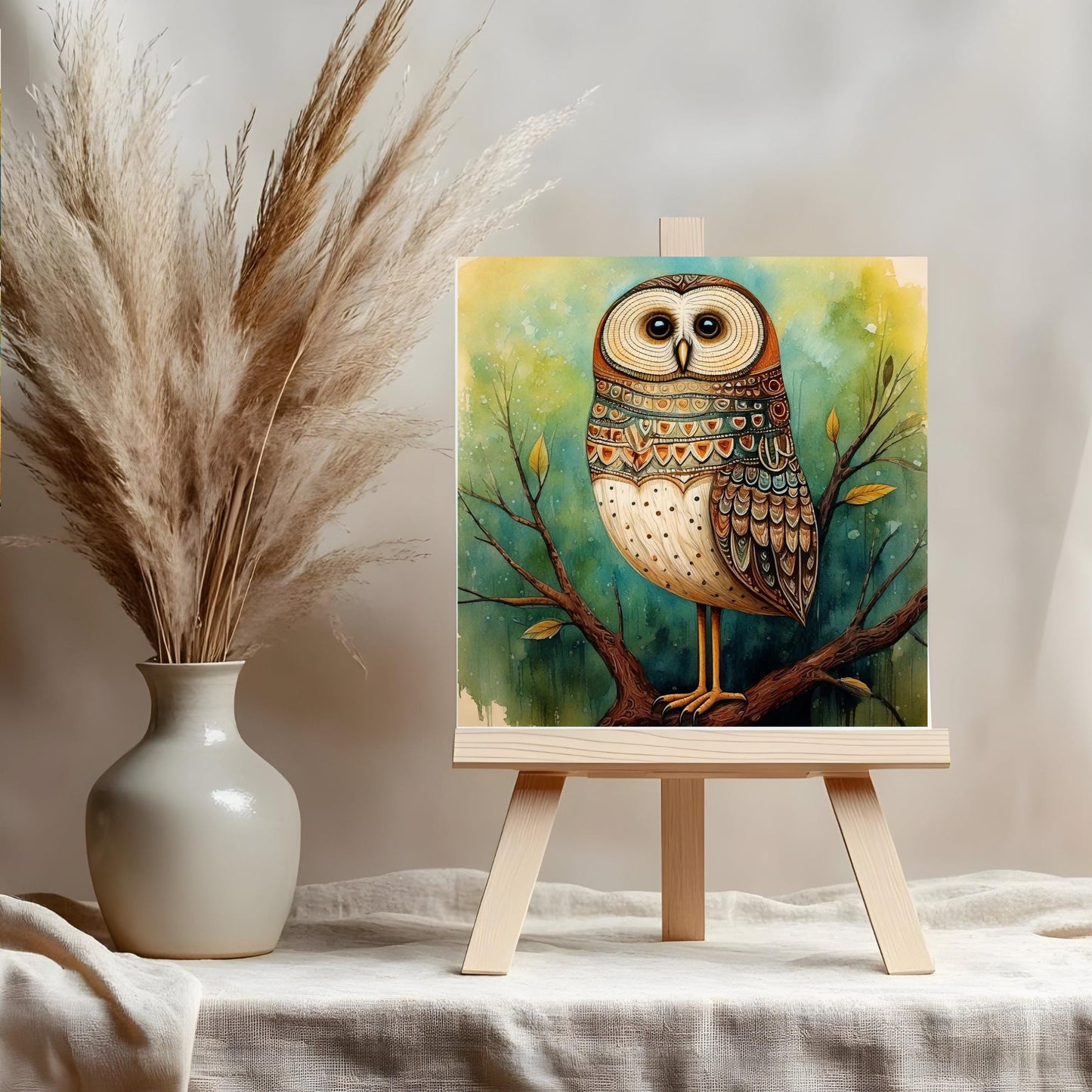 Whimsical Owl Folk Art Ceramic Tile - Unique Nature Lovers Decor - Minimalist Wall Hanging for Gift Giving - Artisan Home Wall Plaques