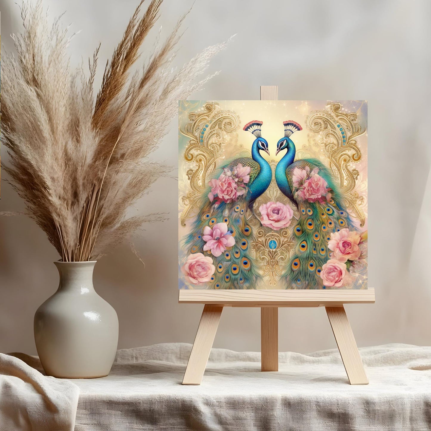 Art Nouveau Peacock Ceramic Tile | Stained Glass Look | Art Deco | Unique Wall Art | Ceramic Wall Decor | Colorful Bird Print | Romantic Art