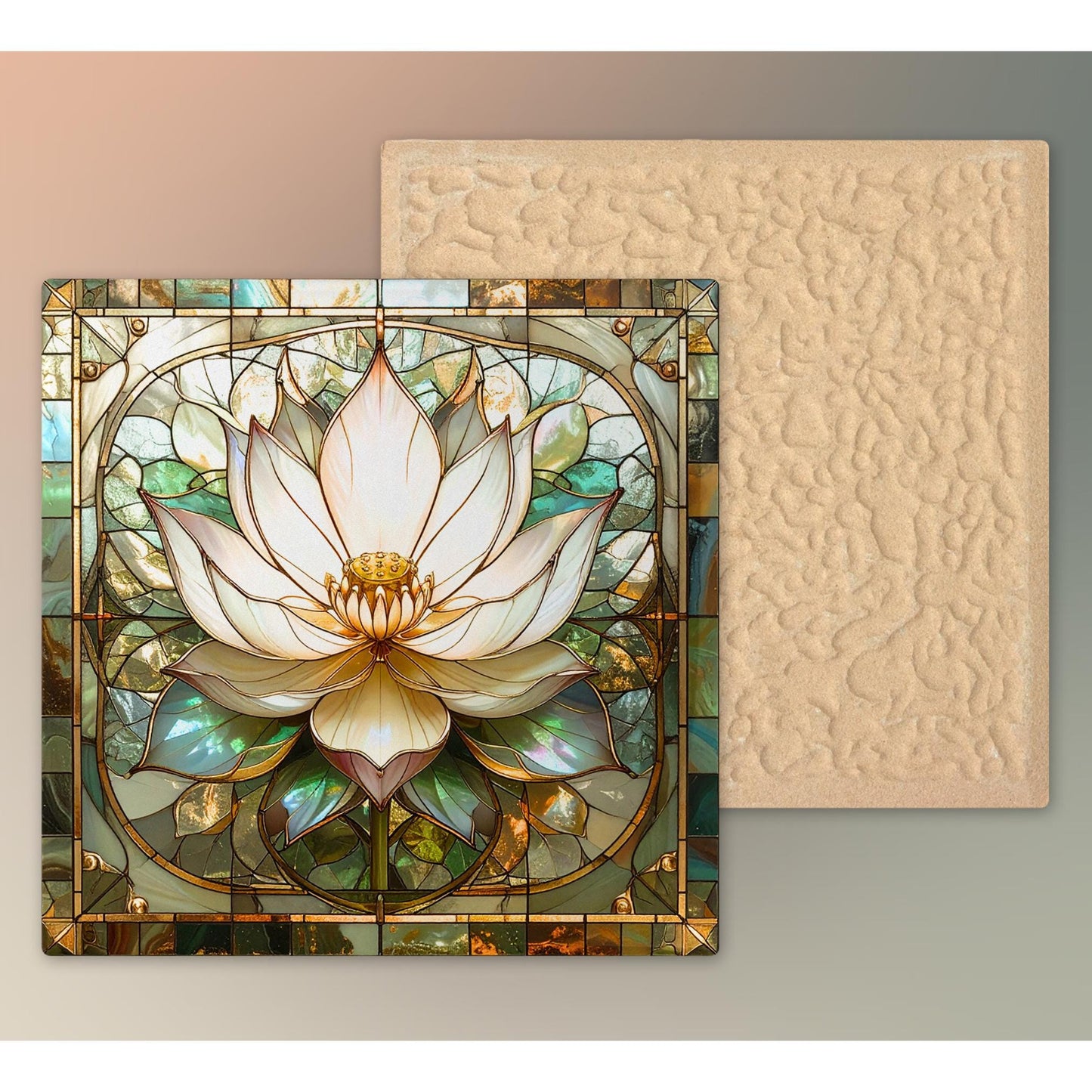 Lotus Flower Ceramic Tile Art - Stained Glass Look Elegant Flower Wall Decor for Yoga & Meditation, Spiritual Mindfulness Gift - Spa Gift