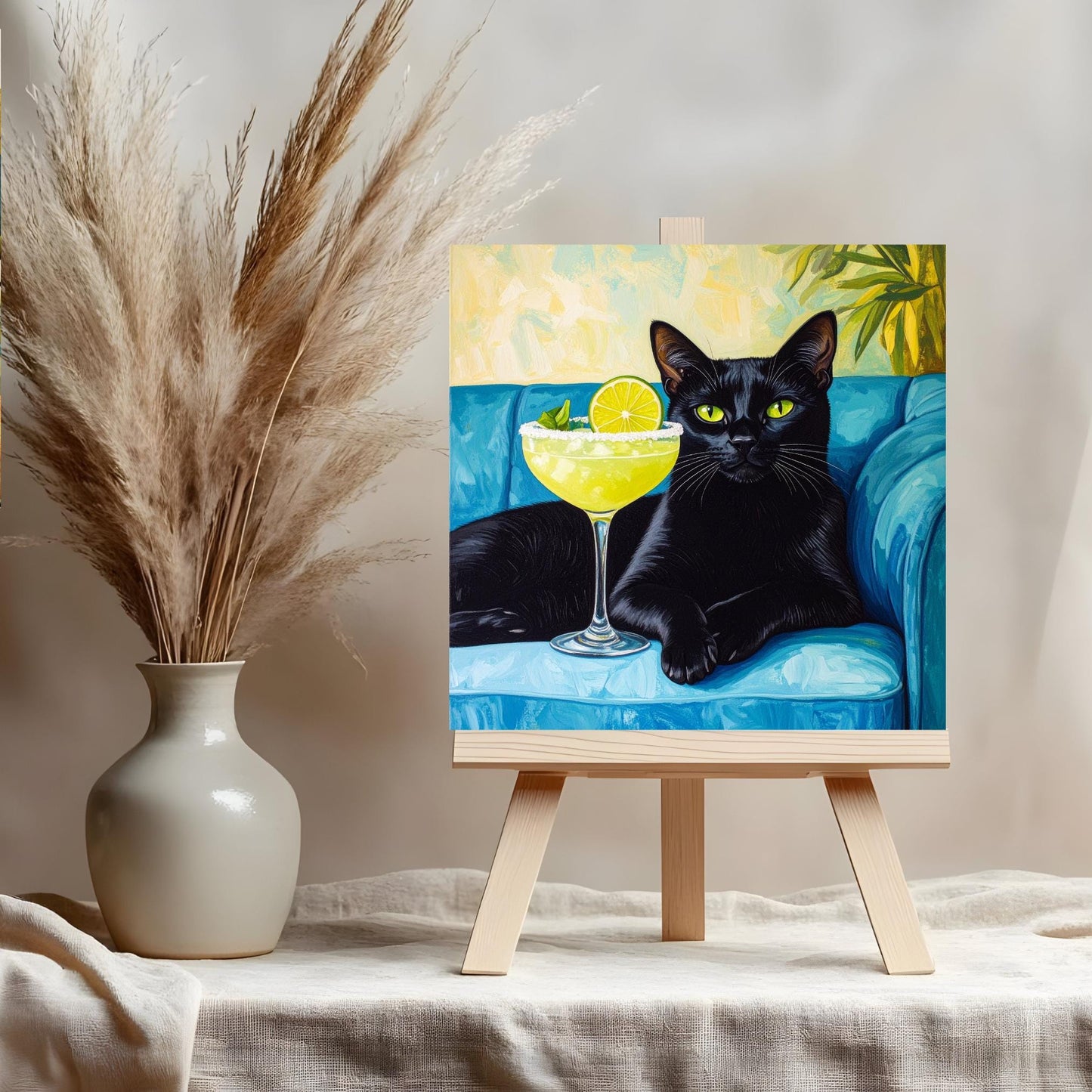 Cat Margarita Ceramic Tile Art | Bar Cart Decor | Cat Print, Retro Kitchen Decor | Trendy Wall Art | Dining Room Print