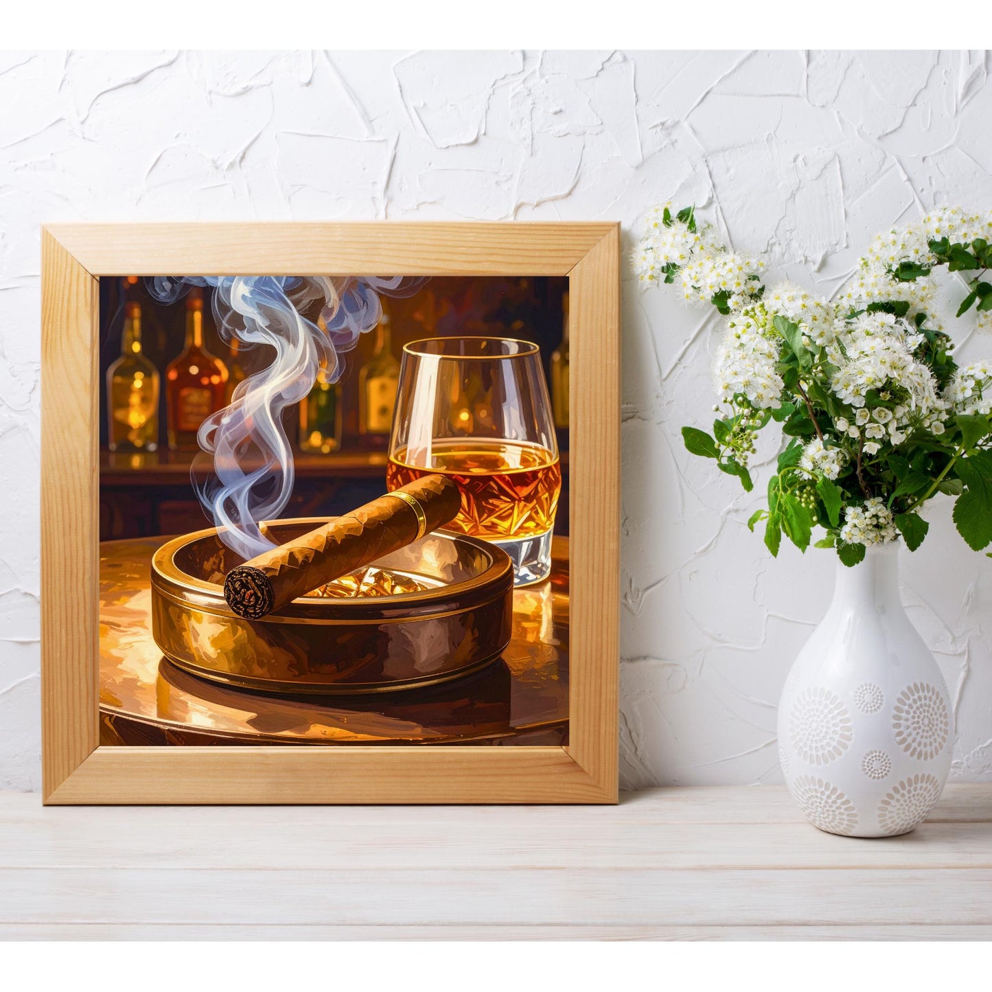 Cigar and Whiskey Ceramic Tile Art | Bar Cart Decor | Gift for Him | Trendy Wall Art | Man Cave Decor | Father's Day Gift
