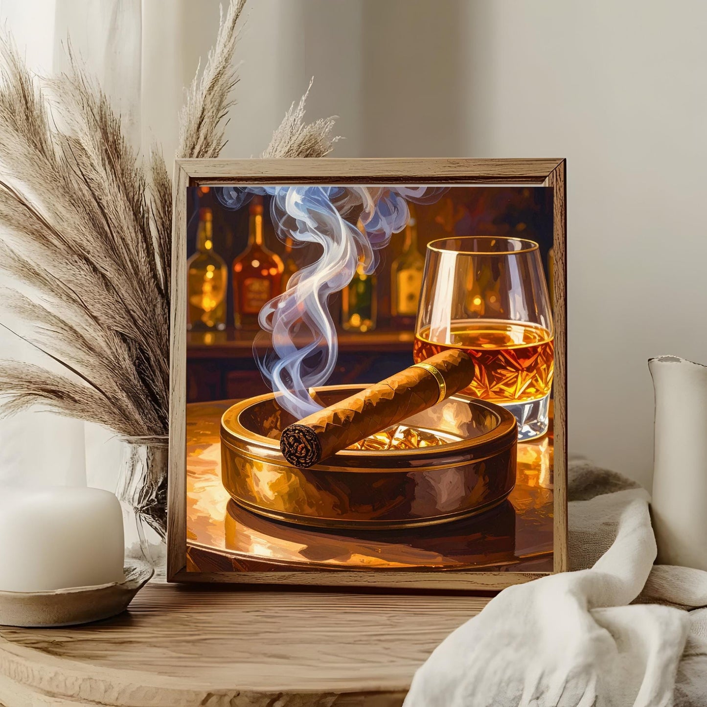 Cigar and Whiskey Ceramic Tile Art | Bar Cart Decor | Gift for Him | Trendy Wall Art | Man Cave Decor | Father's Day Gift