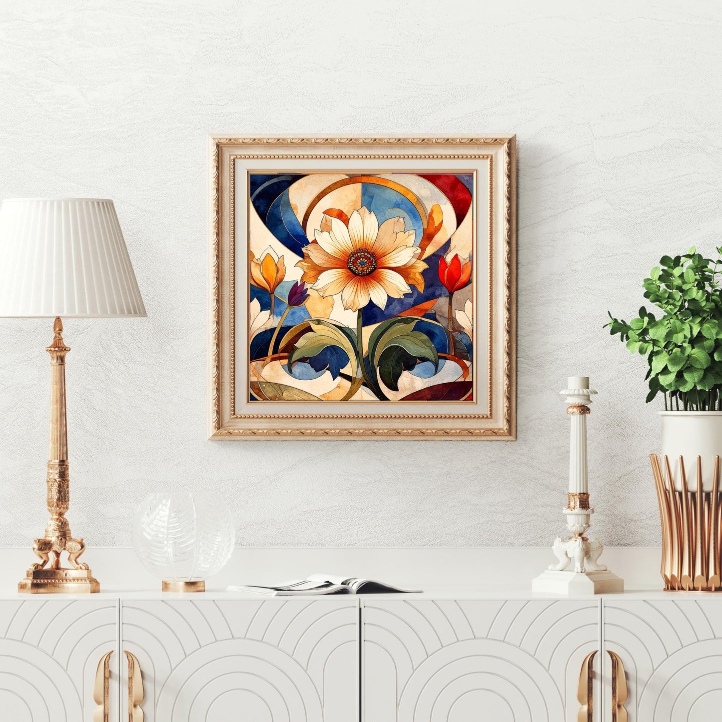 Art Nouveau Floral Ceramic Art Tile, Detailed Flower Design for Stunning Home Decor, Unique Gift for Nature Lovers