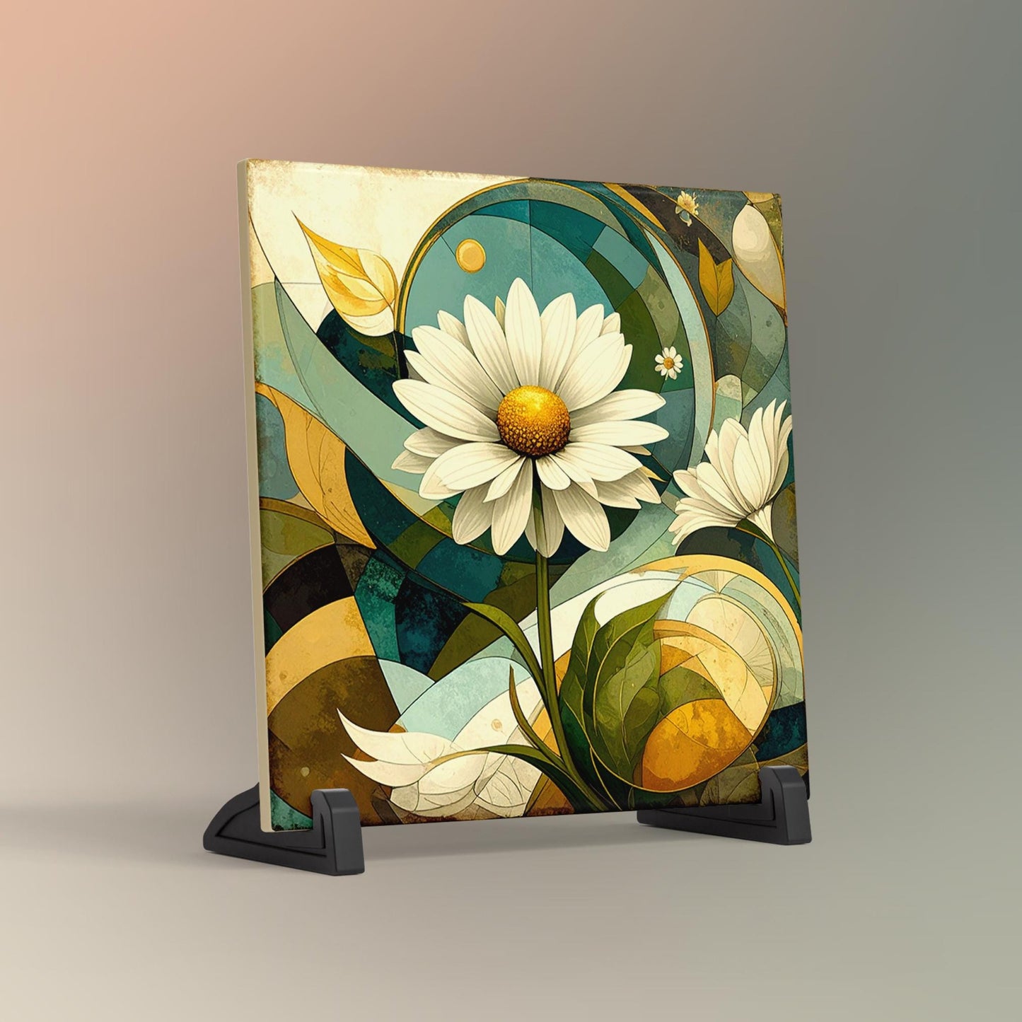 Ceramic Art Tile - Abstract Daisy Art - Vibrant Wall Decor, Home Decor Nature Accent Piece - Ideal Gift for Housewarming or Art Lover