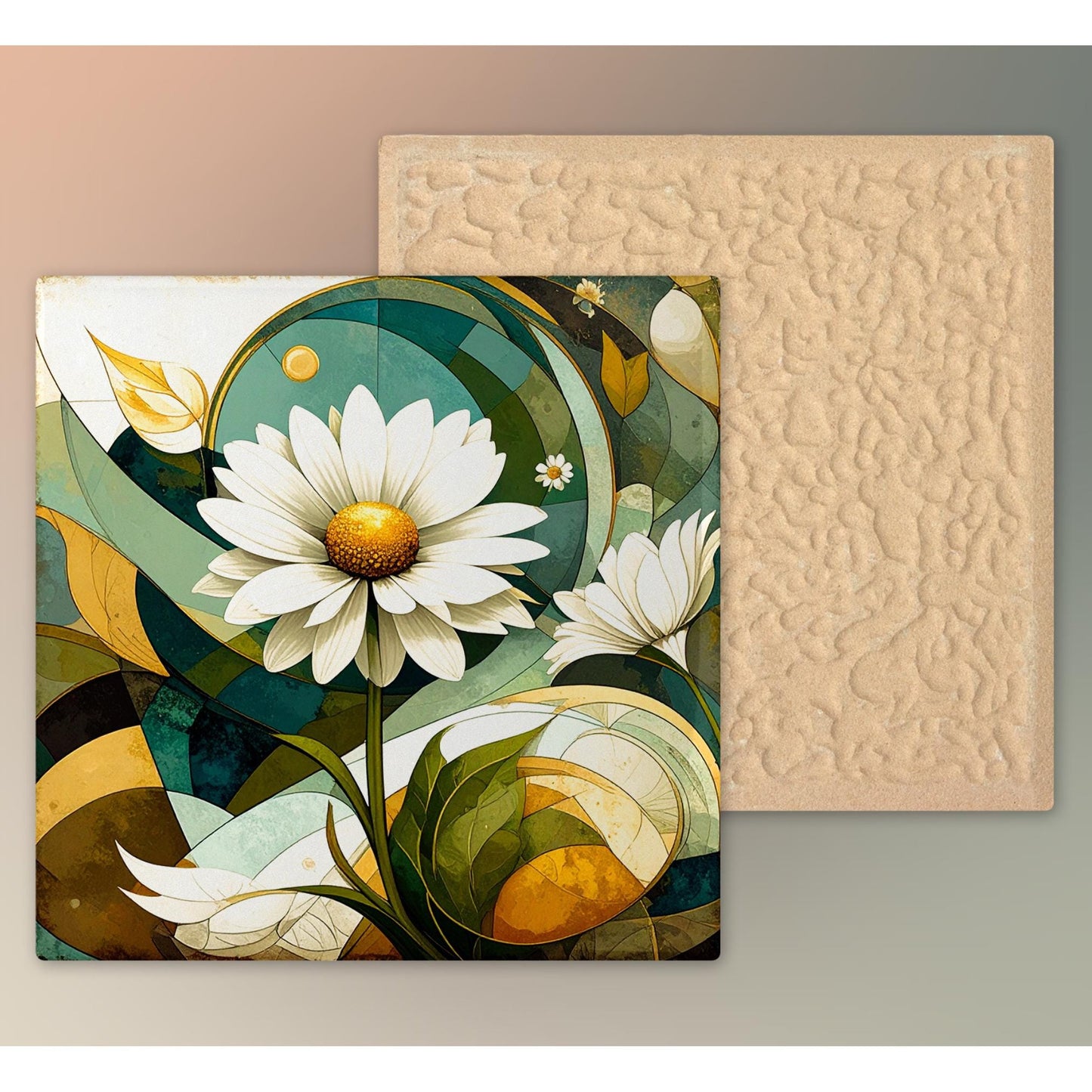 Ceramic Art Tile - Abstract Daisy Art - Vibrant Wall Decor, Home Decor Nature Accent Piece - Ideal Gift for Housewarming or Art Lover