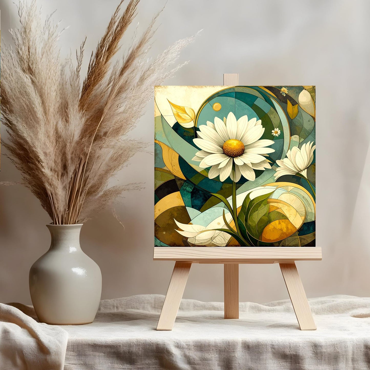 Ceramic Art Tile - Abstract Daisy Art - Vibrant Wall Decor, Home Decor Nature Accent Piece - Ideal Gift for Housewarming or Art Lover