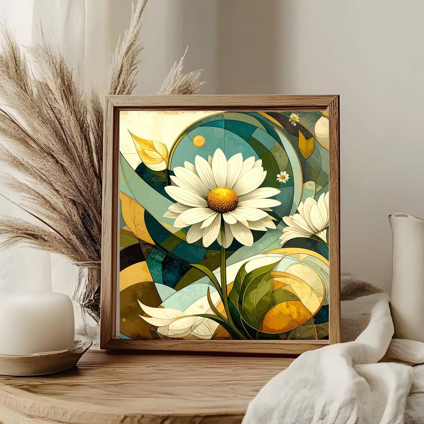Ceramic Art Tile - Abstract Daisy Art - Vibrant Wall Decor, Home Decor Nature Accent Piece - Ideal Gift for Housewarming or Art Lover
