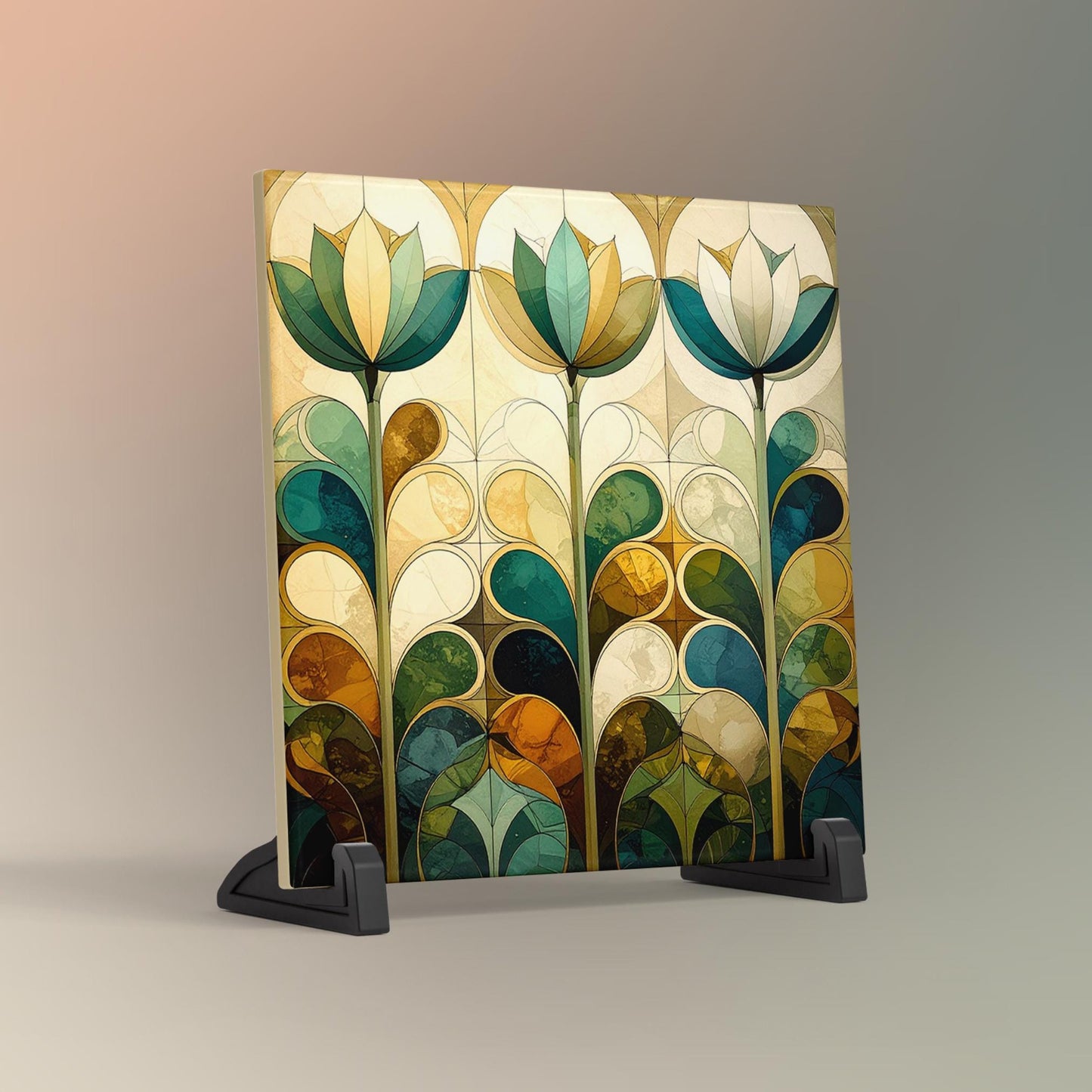 Ceramic Art Tile - Abstract Garden Art - Vibrant Wall Decor, Home Decor Nature Accent Piece - Tulip Floral Marrakesh Artwork