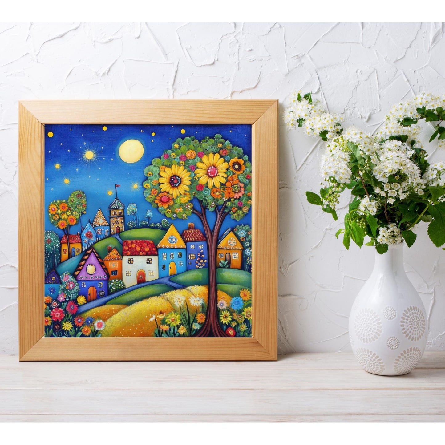 Whimsical Village Streetscape Ceramic Tile, Handmade Ceramic Wall Decor for Unique Home Accent, Perfect Nature Inspired Gift