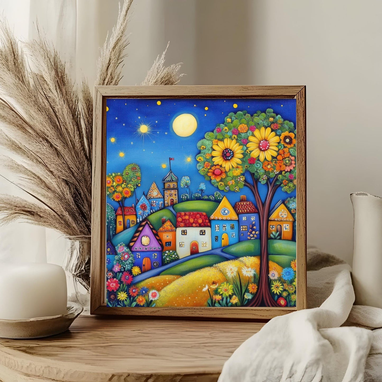 Whimsical Village Streetscape Ceramic Tile, Handmade Ceramic Wall Decor for Unique Home Accent, Perfect Nature Inspired Gift