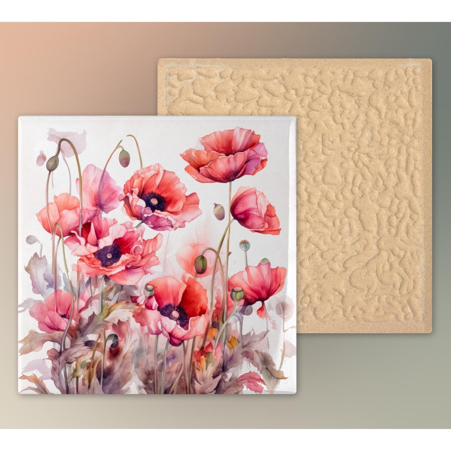 Field of Poppies Ceramic Art Tile | Wildflowers Wall Decor | Spring Home Decor | Floral Art | Whimsical Flowers | Wall Tile | Gift for Mom