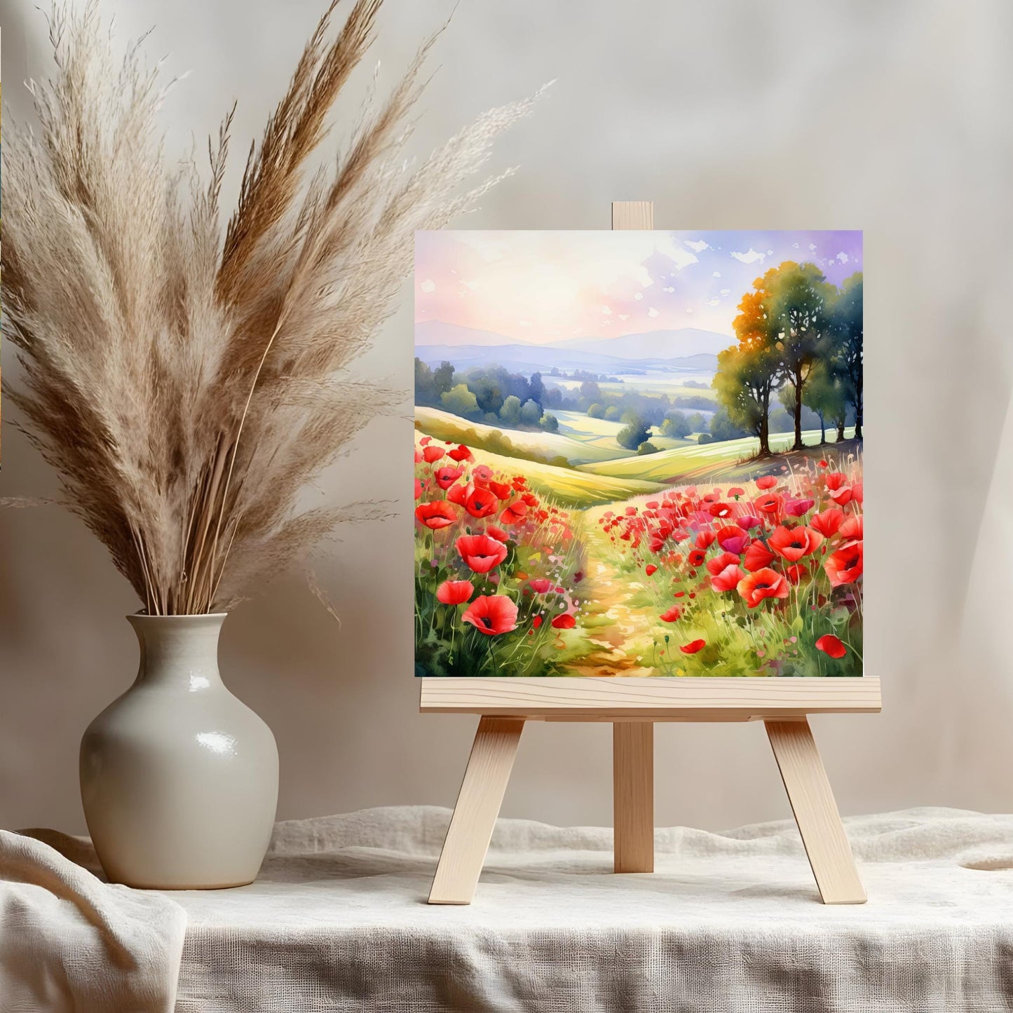Field of Red Poppies Ceramic Art Tile | Wildflowers Wall Decor | Spring Home Decor | Floral Art | Whimsical Flowers | Gift for Mom