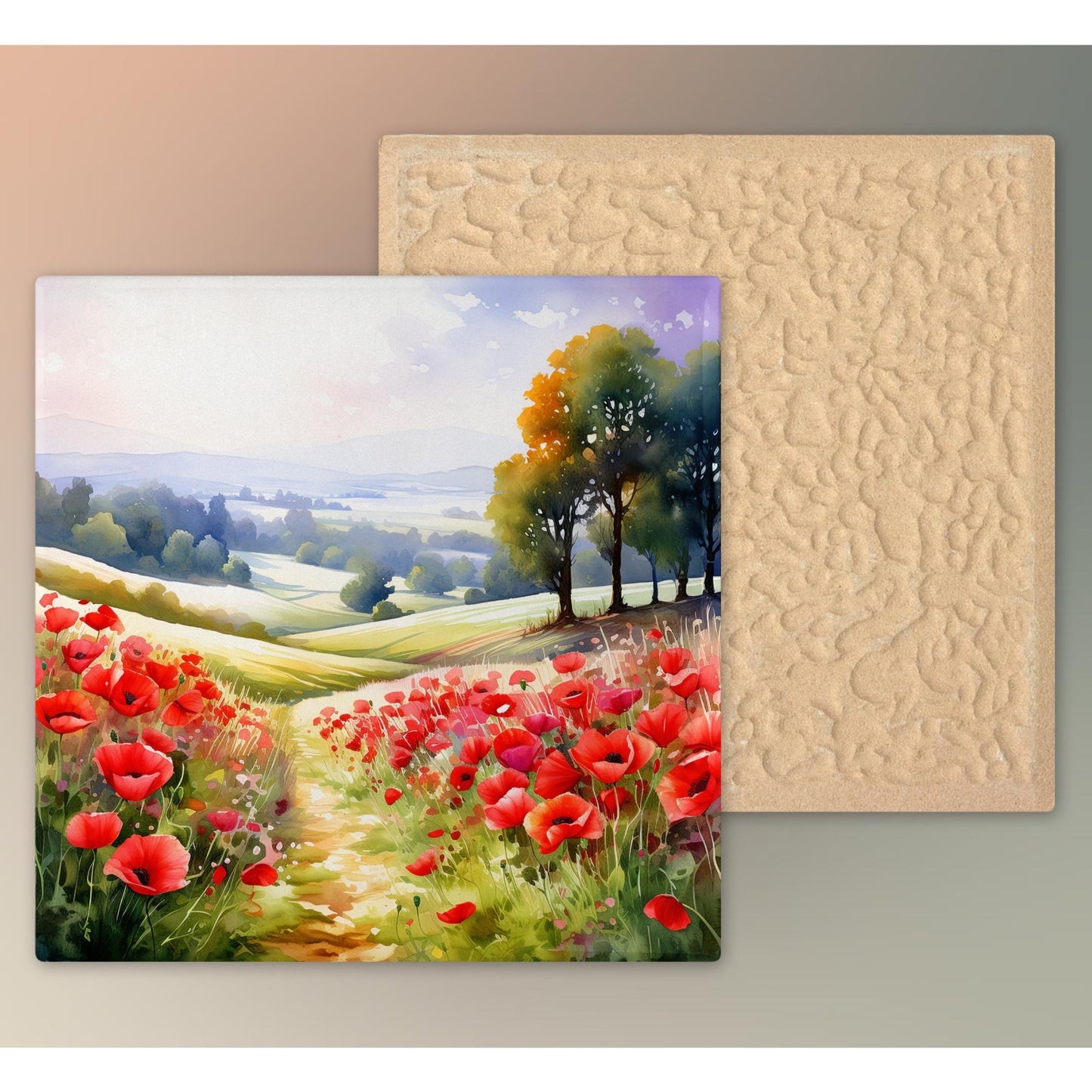 Field of Red Poppies Ceramic Art Tile | Wildflowers Wall Decor | Spring Home Decor | Floral Art | Whimsical Flowers | Gift for Mom