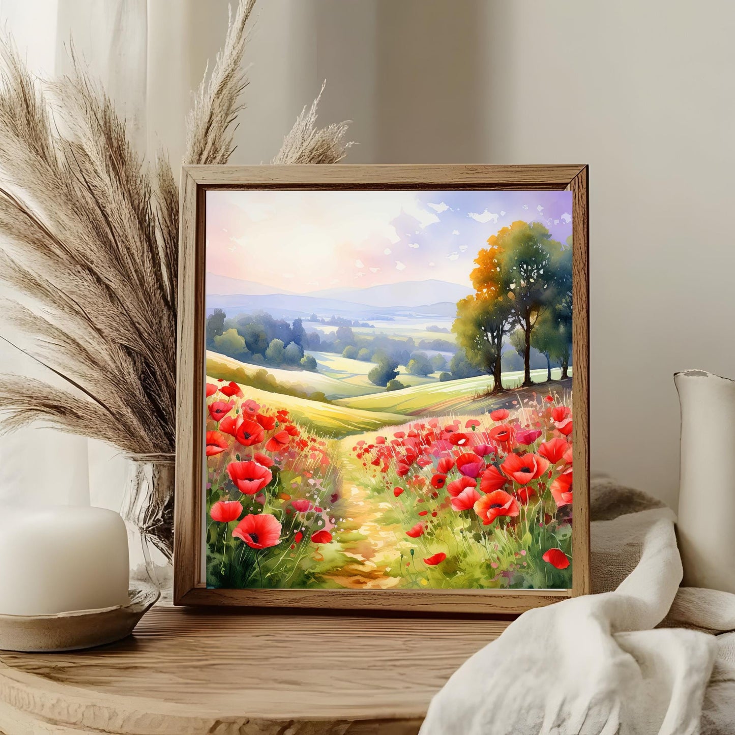 Field of Red Poppies Ceramic Art Tile | Wildflowers Wall Decor | Spring Home Decor | Floral Art | Whimsical Flowers | Gift for Mom