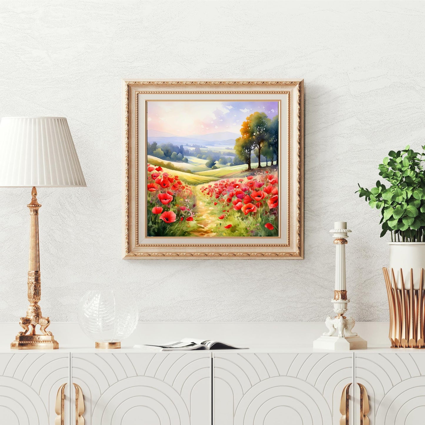 Field of Red Poppies Ceramic Art Tile | Wildflowers Wall Decor | Spring Home Decor | Floral Art | Whimsical Flowers | Gift for Mom